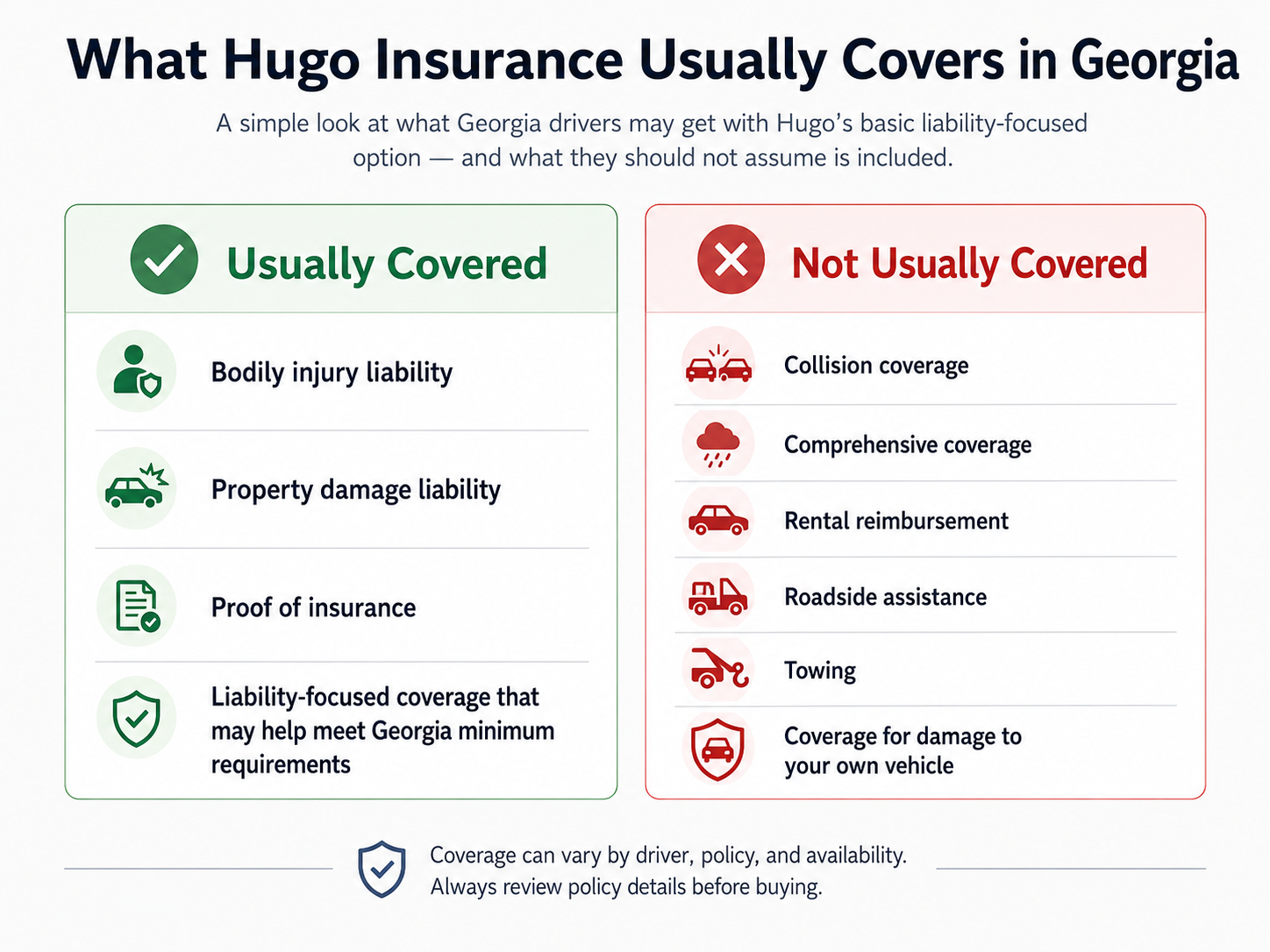 Infographic Showing What Coverages Hugo Insurance Covers in Georgia